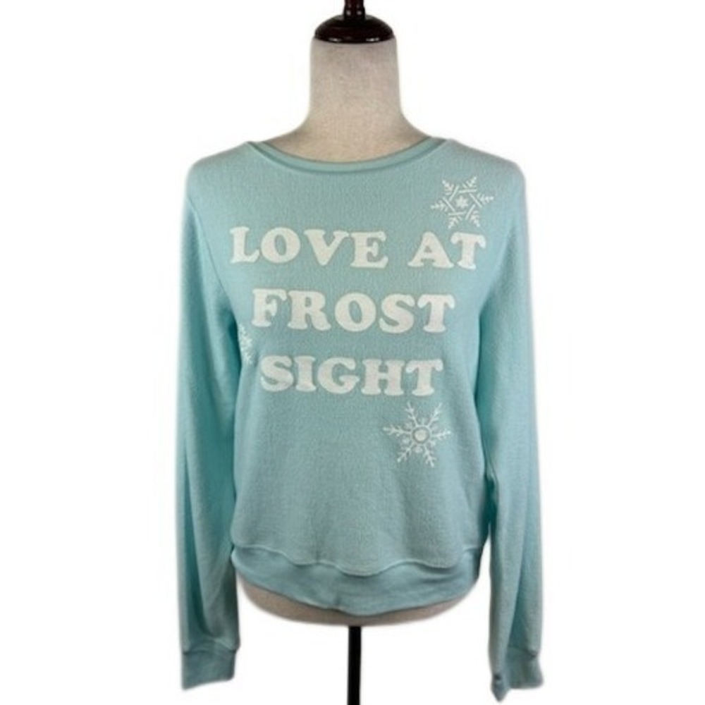 New Wildfox Love At Frost Sight Pullover Sweatshirt Blue Size Small